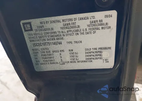 2005 Chevrolet Silverado 1500 Ls z USA, uszkodzony, nr VIN 2GCEC19T751149744